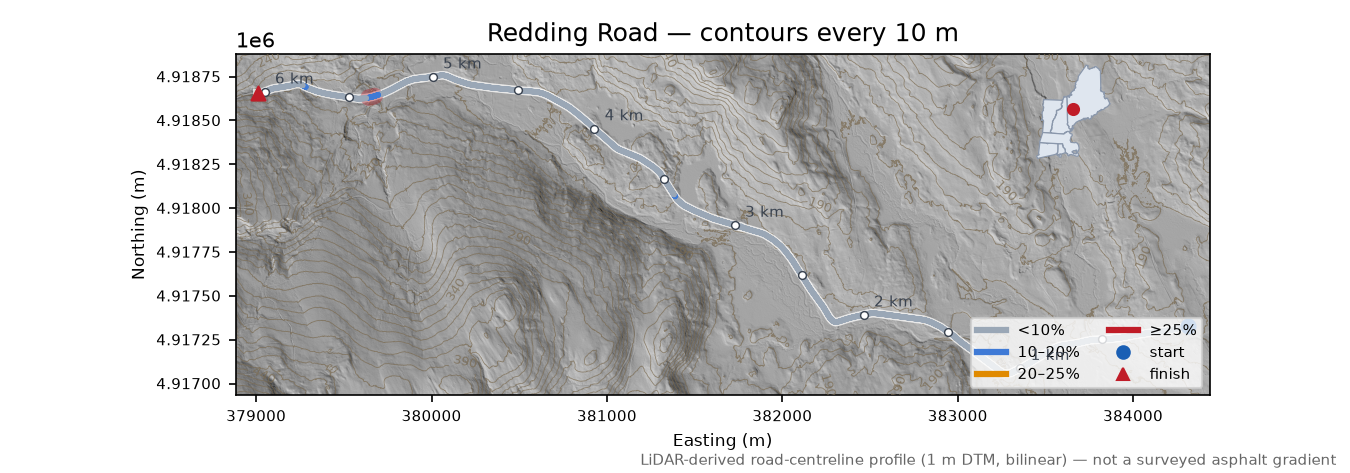 Redding Road LiDAR hillshade map with contours