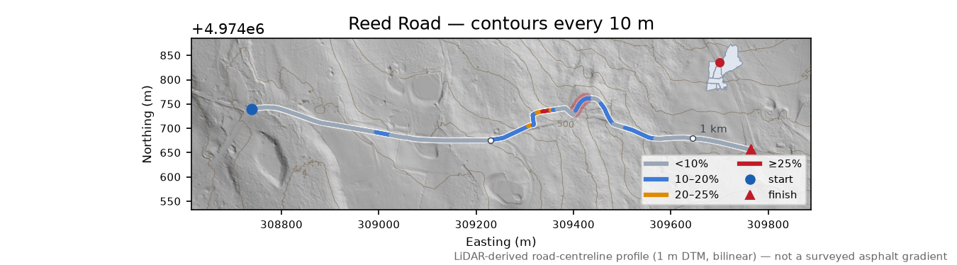 Reed Road LiDAR hillshade map with contours