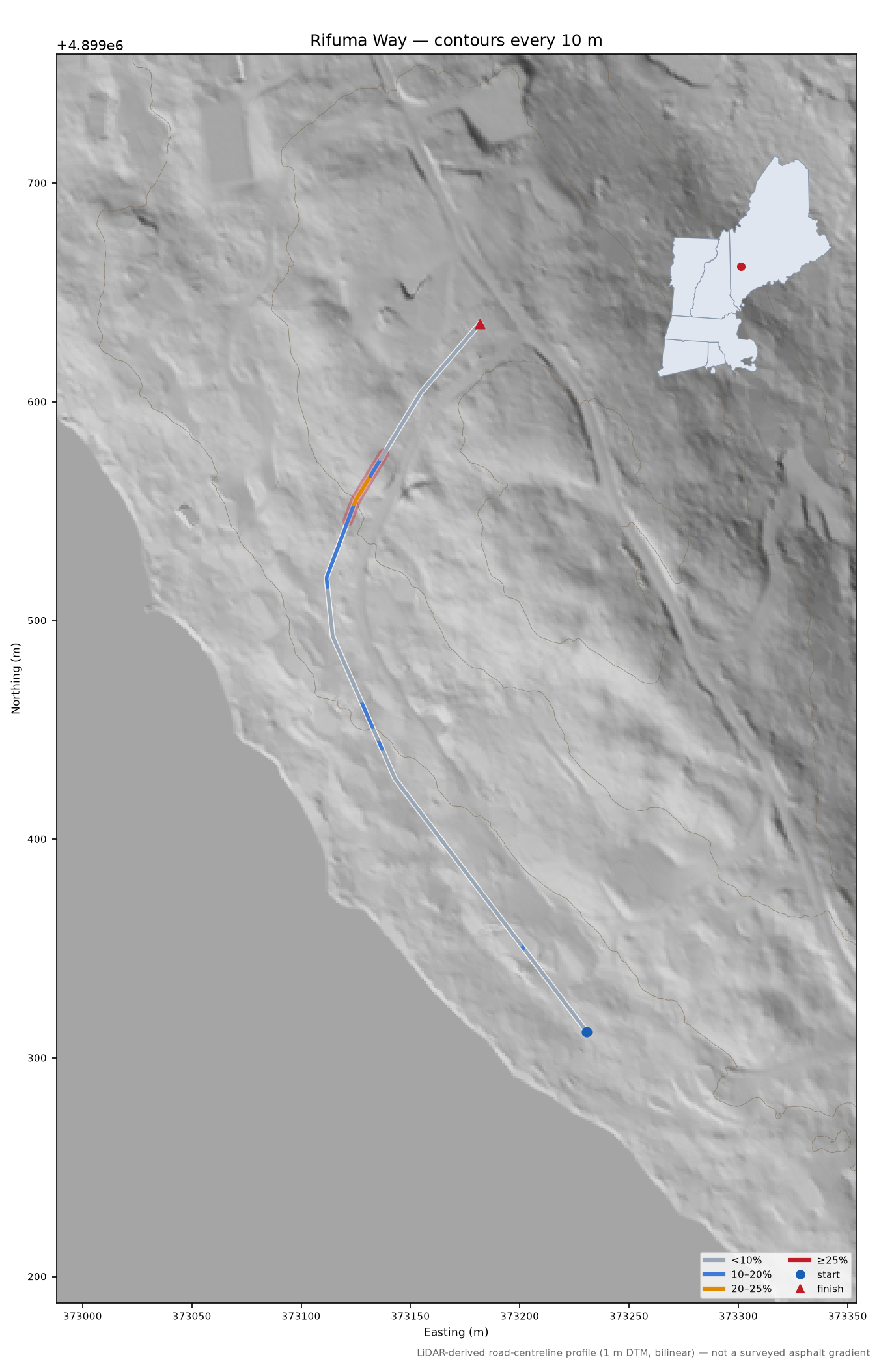 Rifuma Way LiDAR hillshade map with contours
