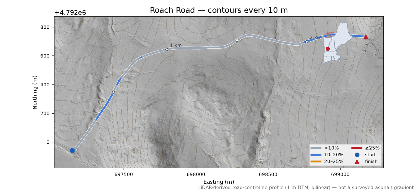 Roach Road LiDAR hillshade map with contours