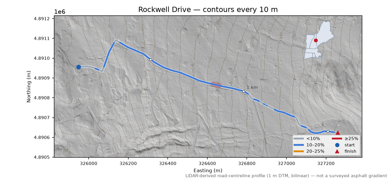 Rockwell Drive LiDAR hillshade map with contours