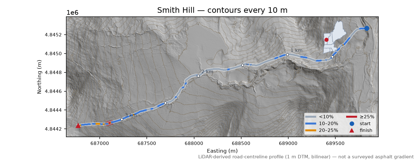 Smith Hill LiDAR hillshade map with contours