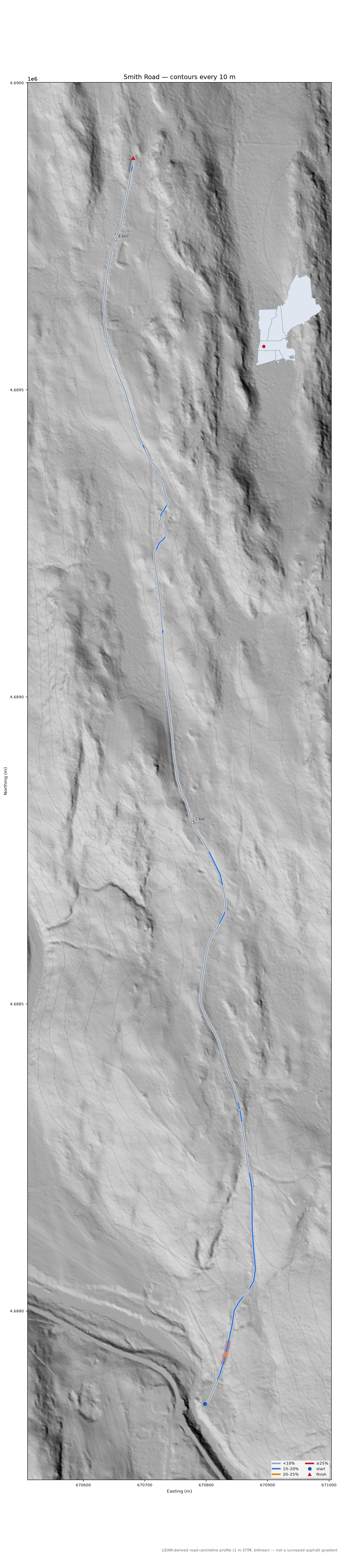 Smith Road LiDAR hillshade map with contours