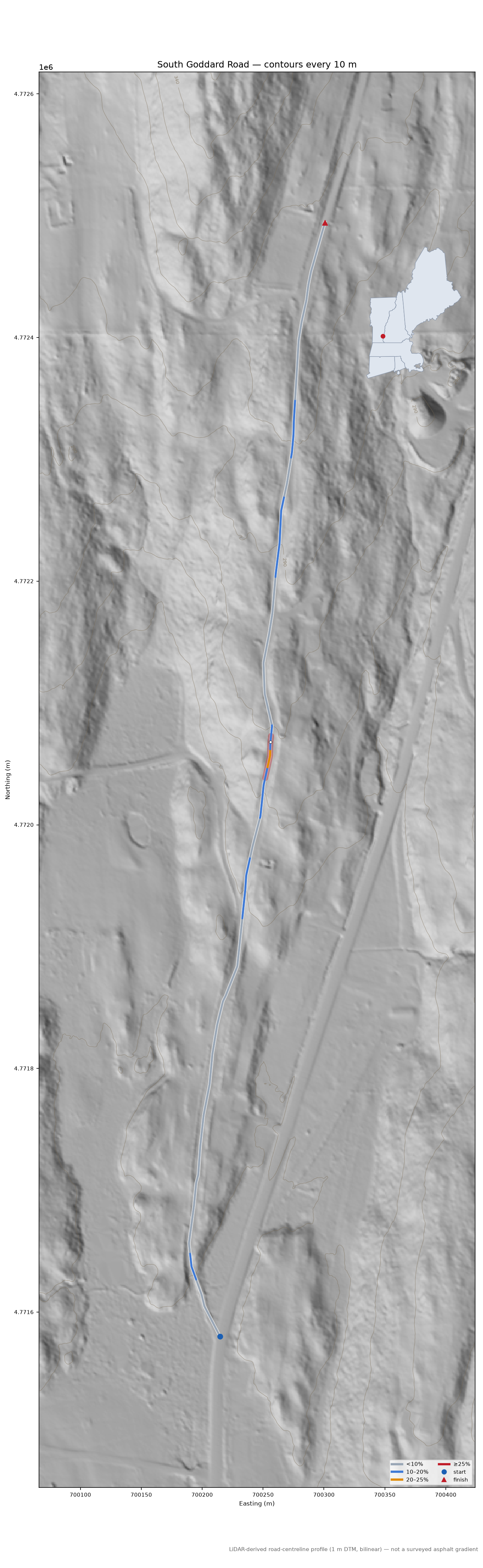 South Goddard Road LiDAR hillshade map with contours