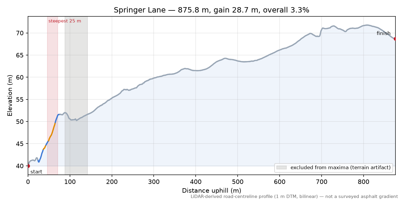Springer Lane elevation profile