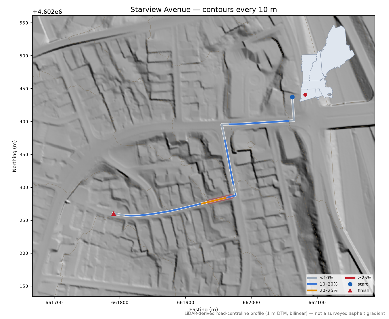 Starview Avenue LiDAR hillshade map with contours