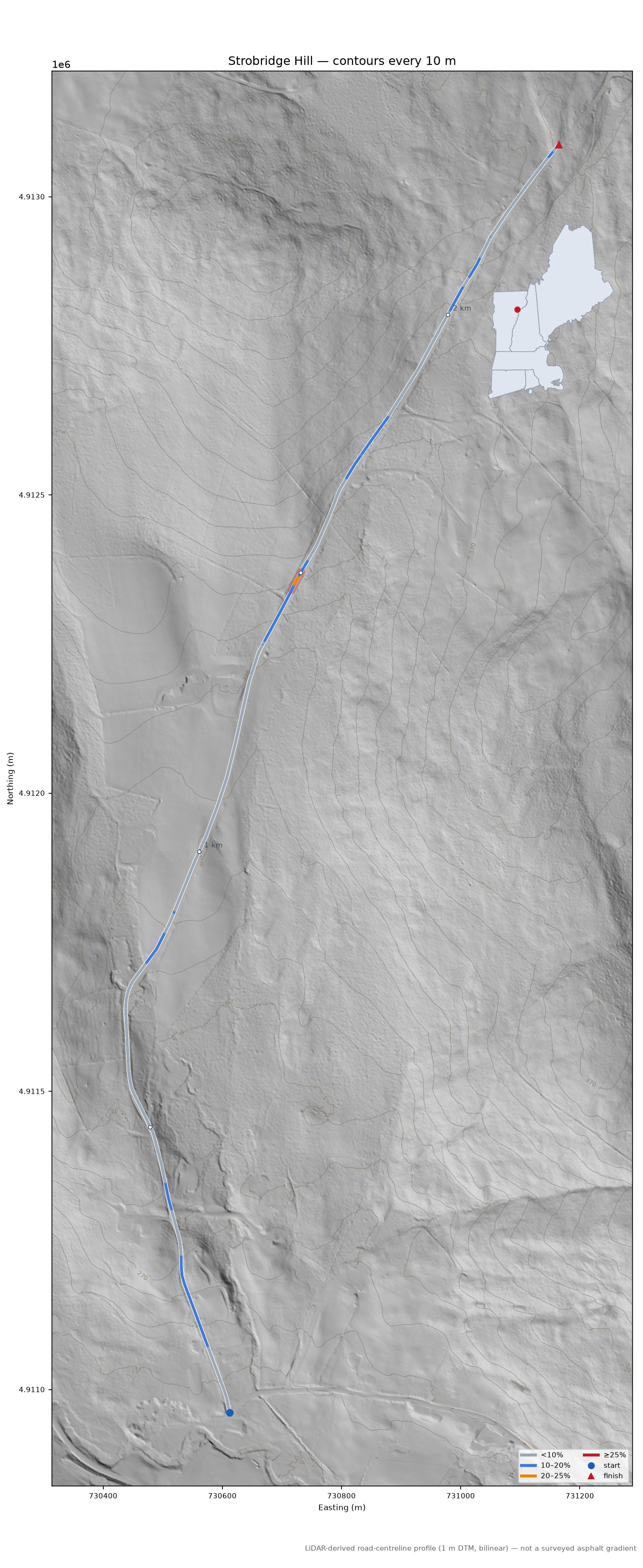 Strobridge Hill LiDAR hillshade map with contours