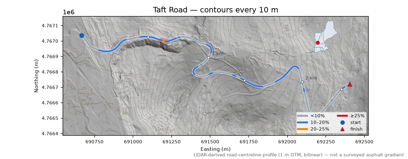 Taft Road LiDAR hillshade map with contours