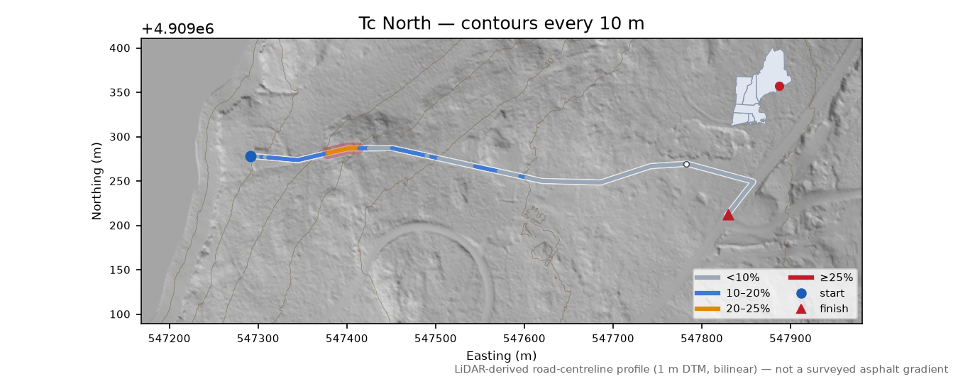 Tc North LiDAR hillshade map with contours