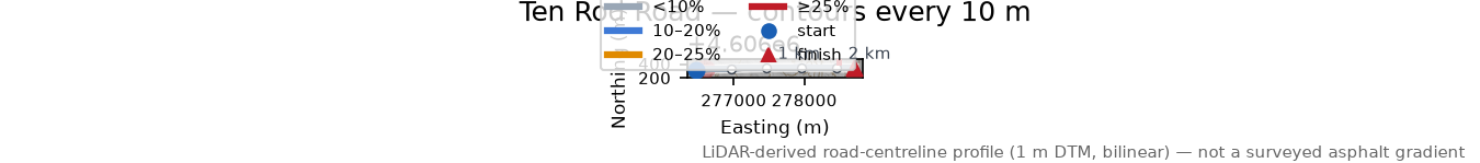 Ten Rod Road LiDAR hillshade map with contours