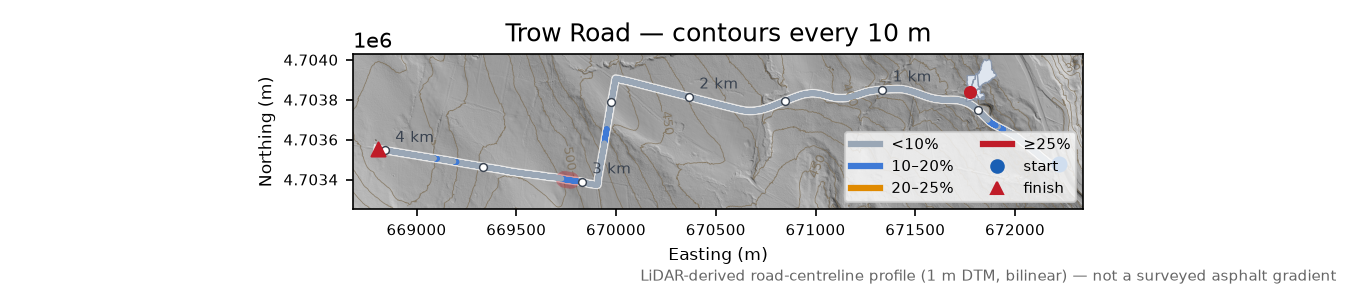 Trow Road LiDAR hillshade map with contours