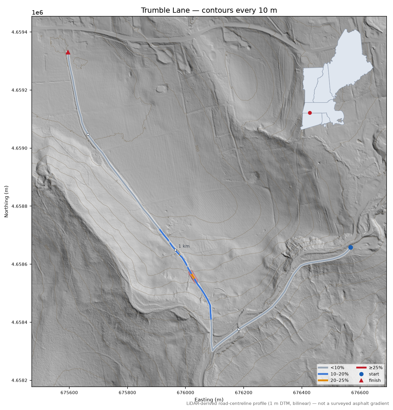 Trumble Lane LiDAR hillshade map with contours