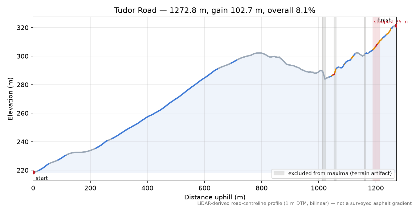 Tudor Road elevation profile