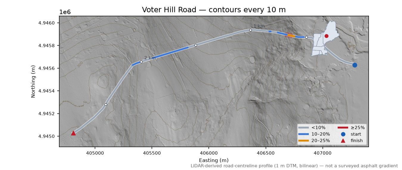 Voter Hill Road LiDAR hillshade map with contours