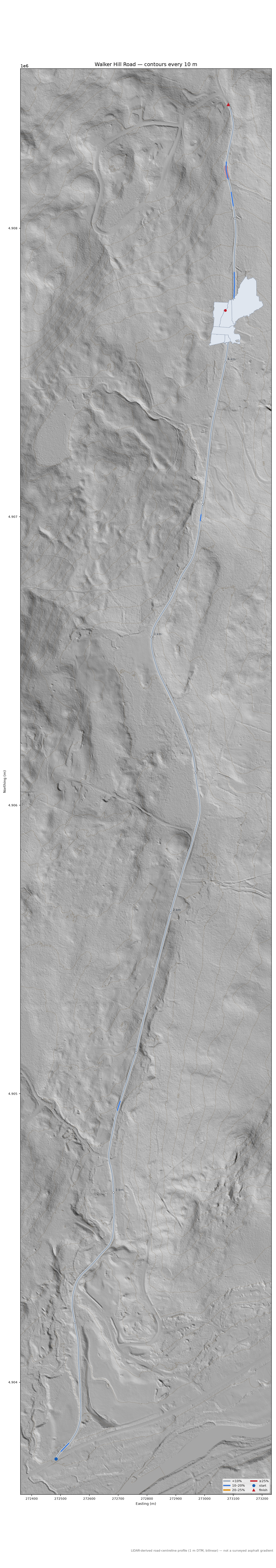 Walker Hill Road LiDAR hillshade map with contours