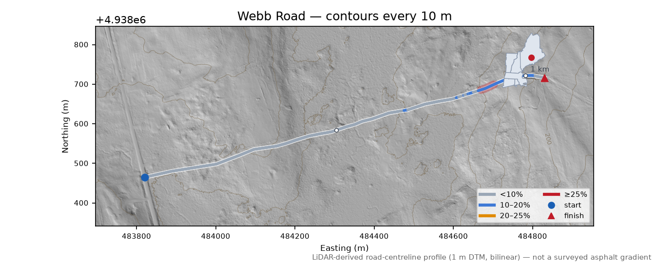 Webb Road LiDAR hillshade map with contours