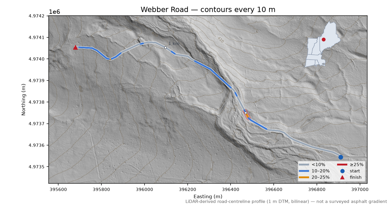 Webber Road LiDAR hillshade map with contours