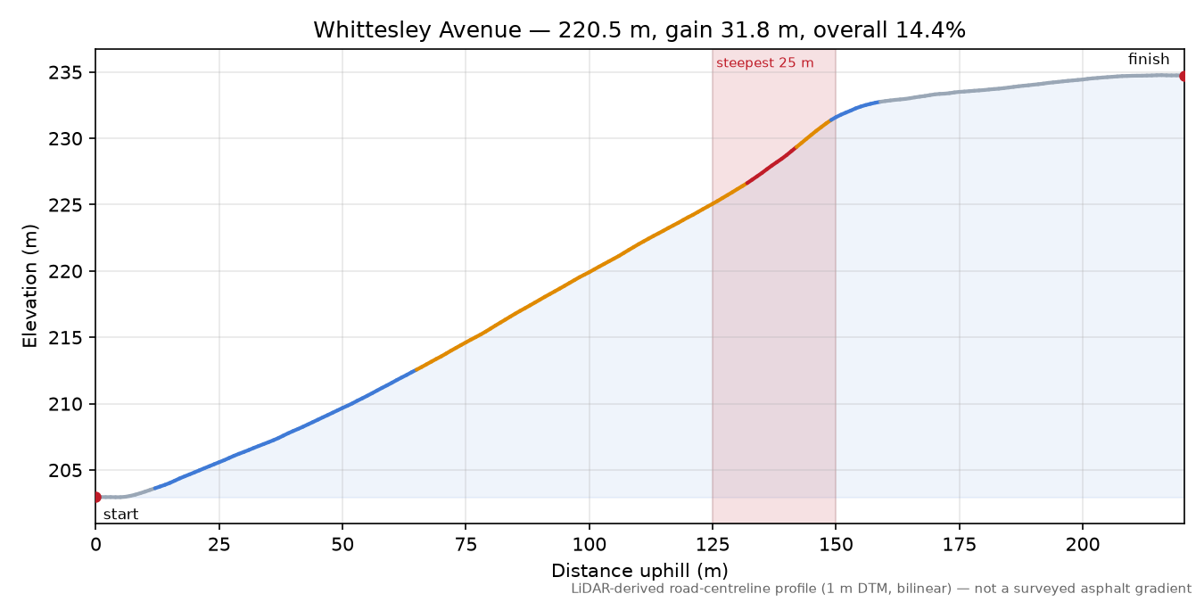 Whittesley Avenue elevation profile