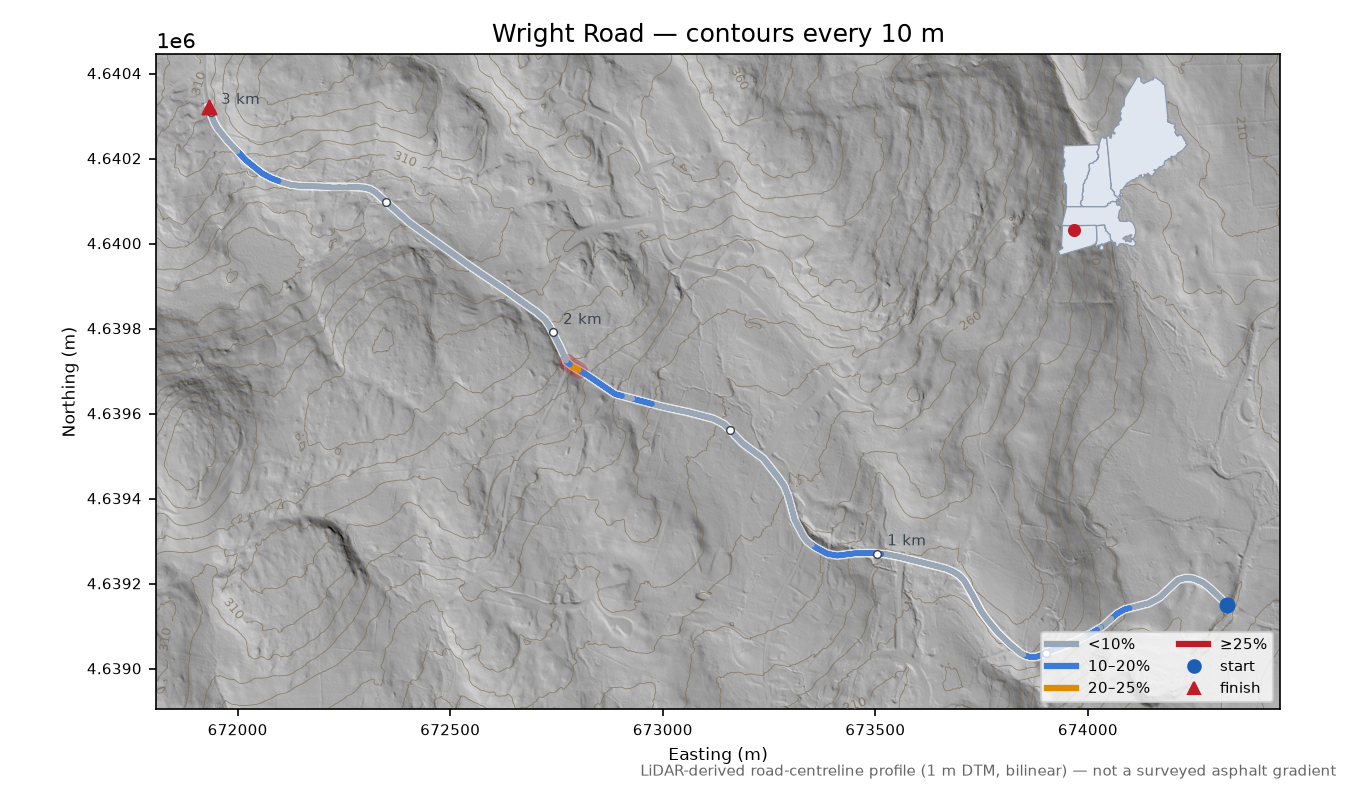 Wright Road LiDAR hillshade map with contours